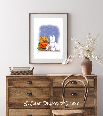 ART PRINT - LITTLE BOO BUNNY - Whimsical Bunny with a Basket of Veggies - Art for the Fall Season - Brighten Any Room for the Holidays - image2